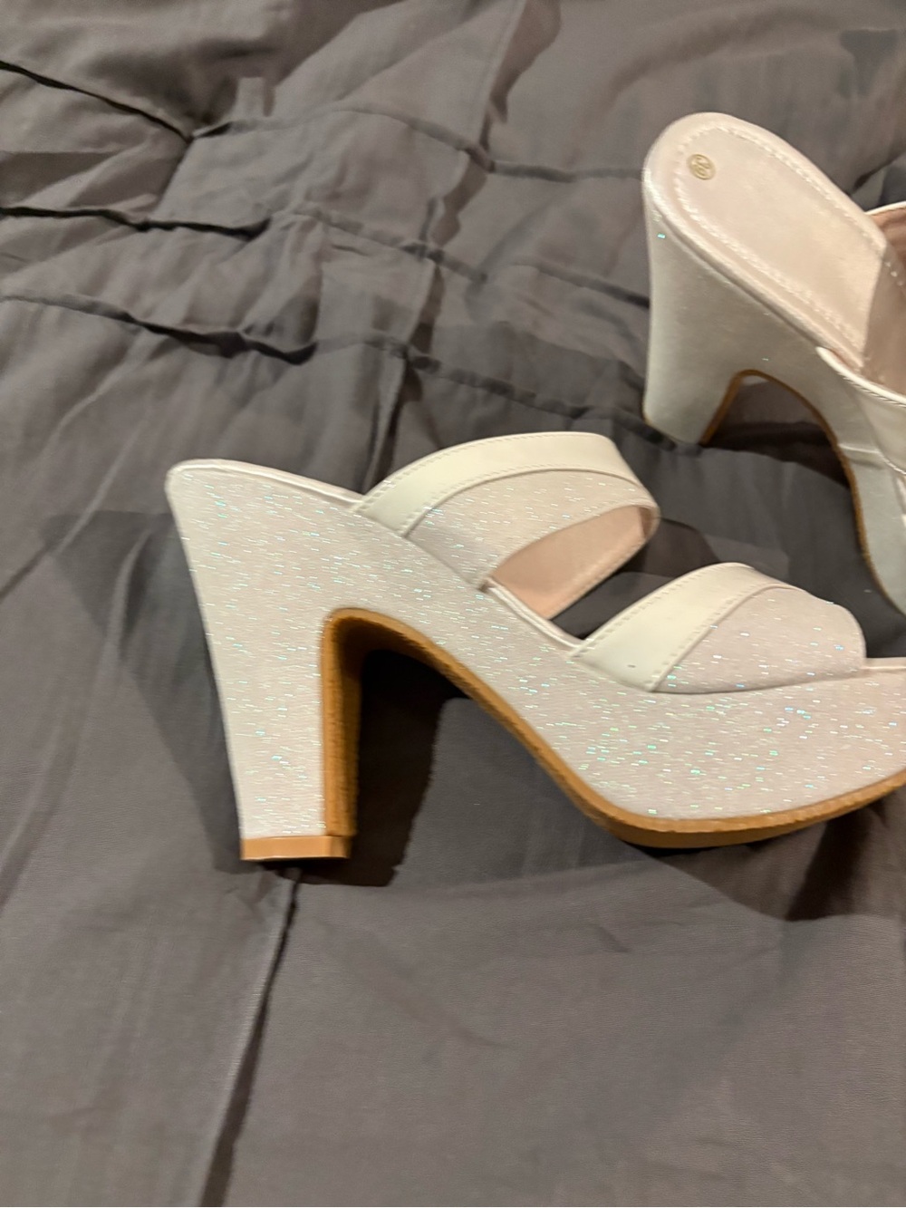 SHEIN Glitter Platform Block Heel Sandals in White